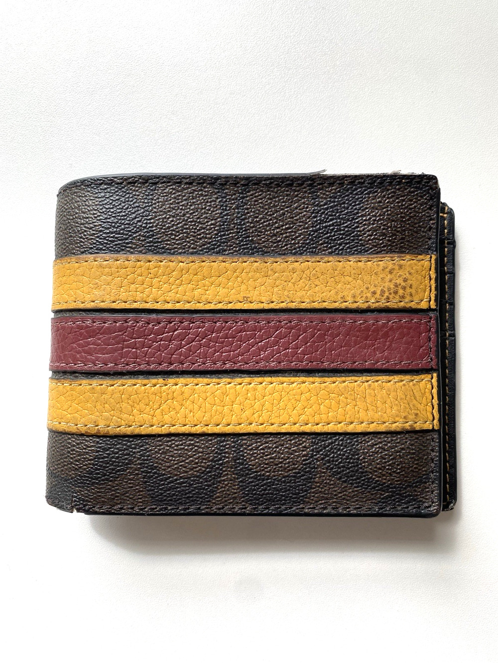 Coach Wallet Menβs 3-In-1 Varsity Leather Stripe Compact ID Wallet